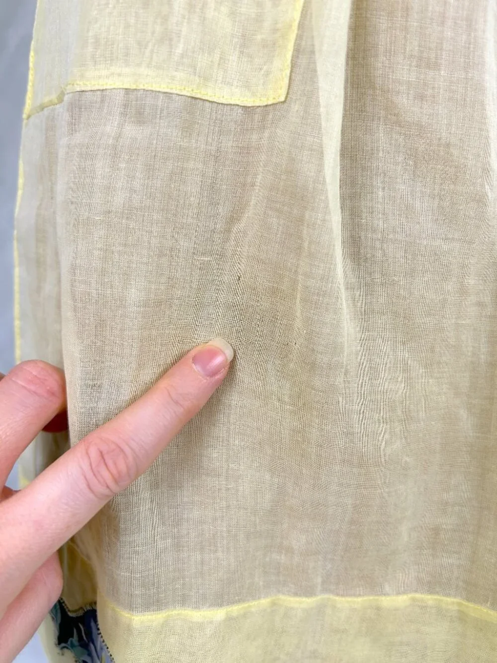 Vintage Yellow Half Apron, Sheer Cotton, Petunia Appliques, Cottagecore 50s-60s